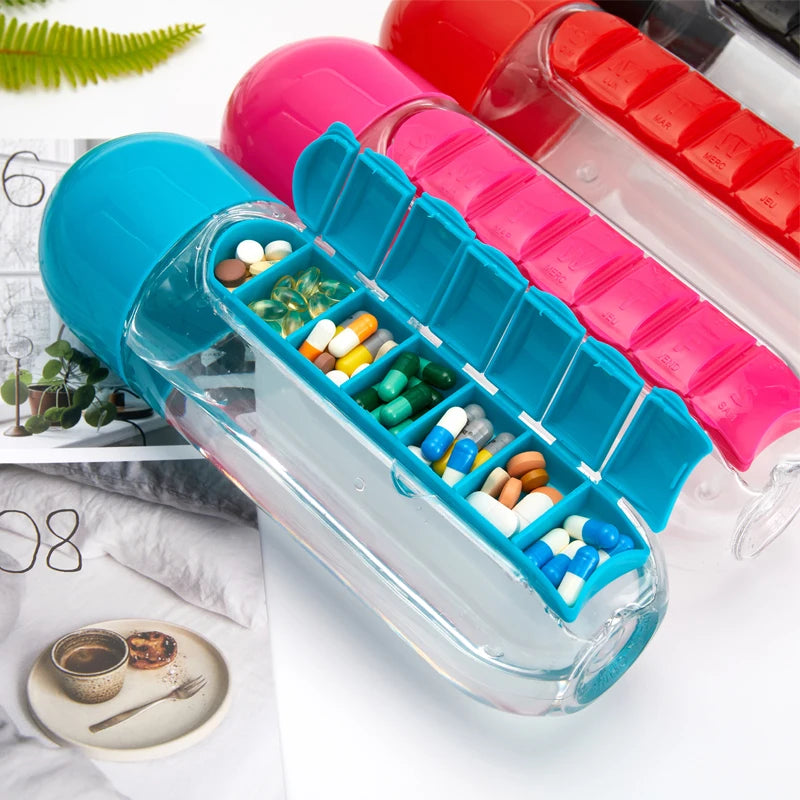 Water Bottle with Pillbox Organizer