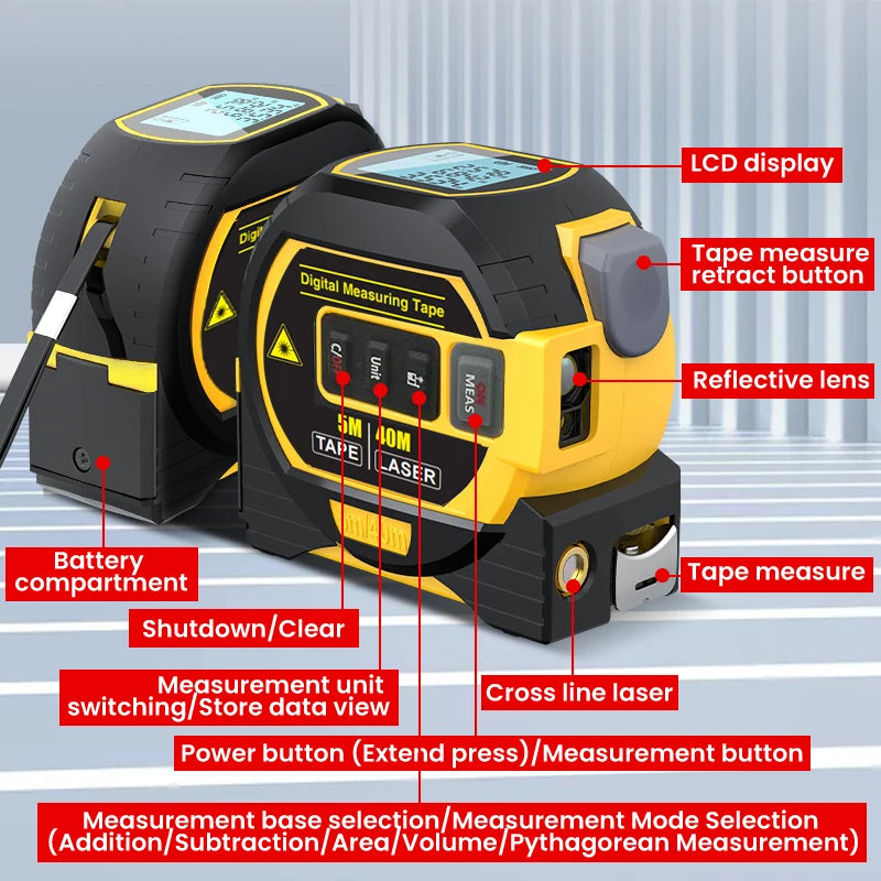 3-in-1 Digital Laser Measuring Tape